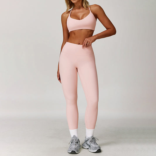 Brushed yoga bra + high waist leggings 2-piece set