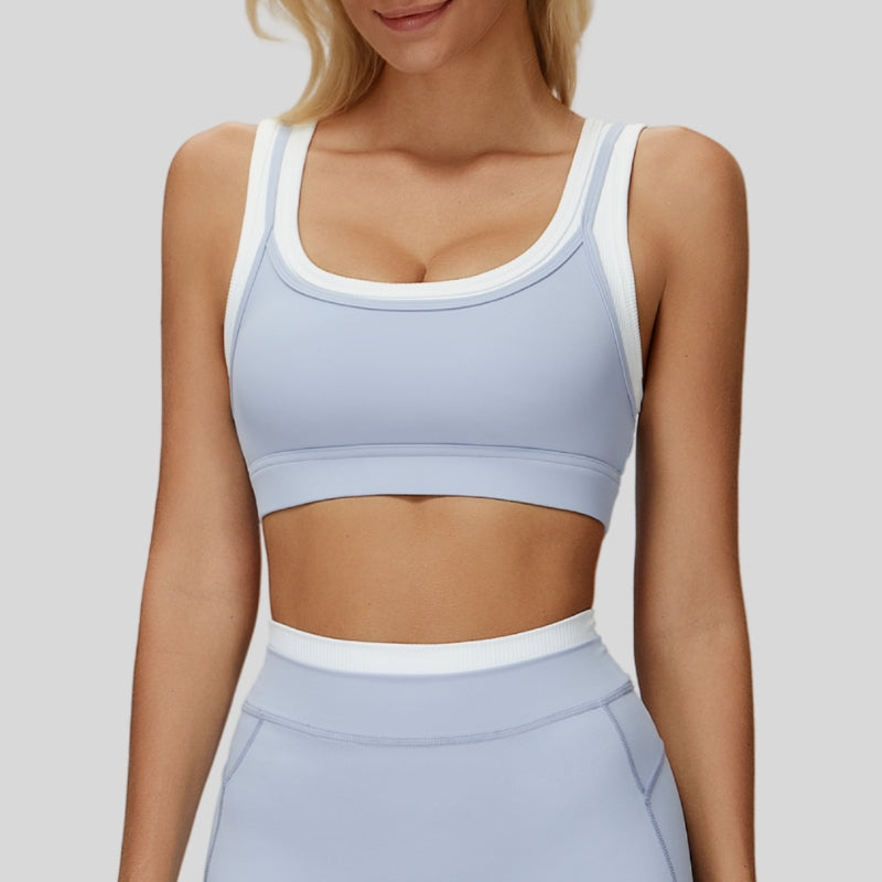 Fake two-piece contrast color stitching sports bra
