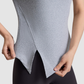 Wholesale Women's Lapel Collar Yoga Short-Sleeve Top with Side Slit Hem