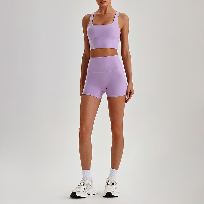 Wholesale Cross-Back Sports Bra & High-Waist Biker Shorts Set – Naked-Feel Quick-Dry Yoga 2-Piece