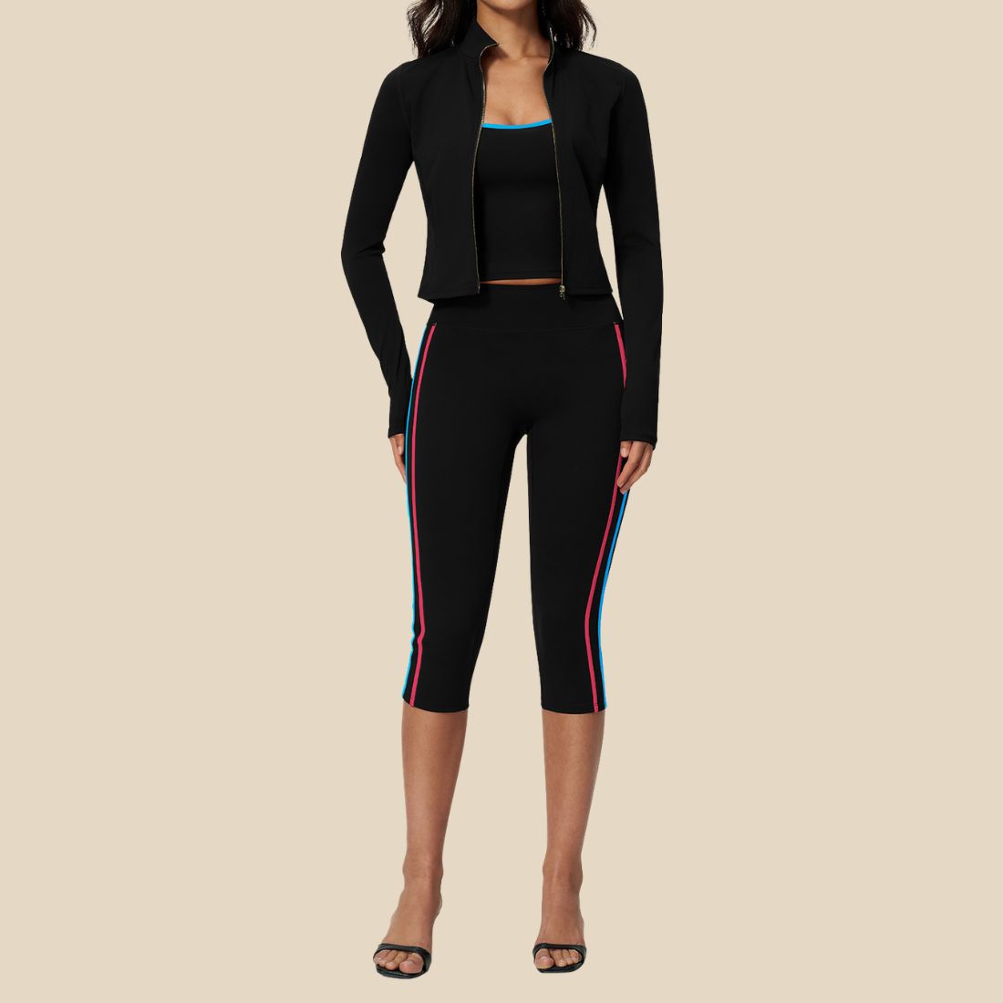 Wholesale Women's Padded Sports Vest, Cropped Pants & Jacket Yoga Set
