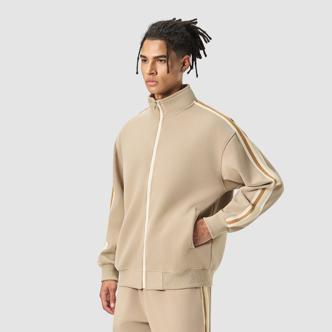 Wholesale Men’s Striped Zip Jacket + Track Pants Set