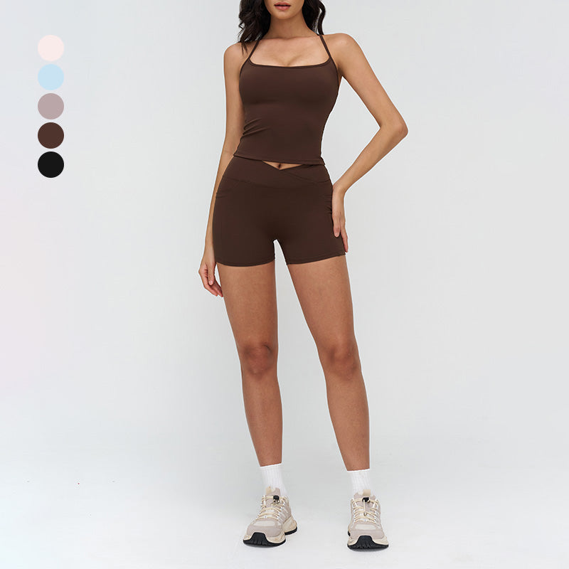 Racerback tank top + high-waisted shorts 2-piece set