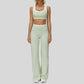 Contrast color sports bra + sport slightly flared pants 2-piece set
