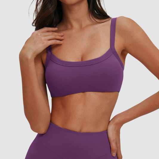 Wholesale Brushed Double-Strap Sports Bra – Open-Back Seam-Detail Yoga Bra with Chest Pad