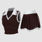 Wholesale Women's Sleeveless Tank Top & Double-Layer Pleated Skirt Set – Built-In Bra Anti-Exposure Tennis Golf Outfit