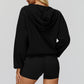 V-neck large hooded jacket+Sports tank top+High waisted shorts 3-piece set