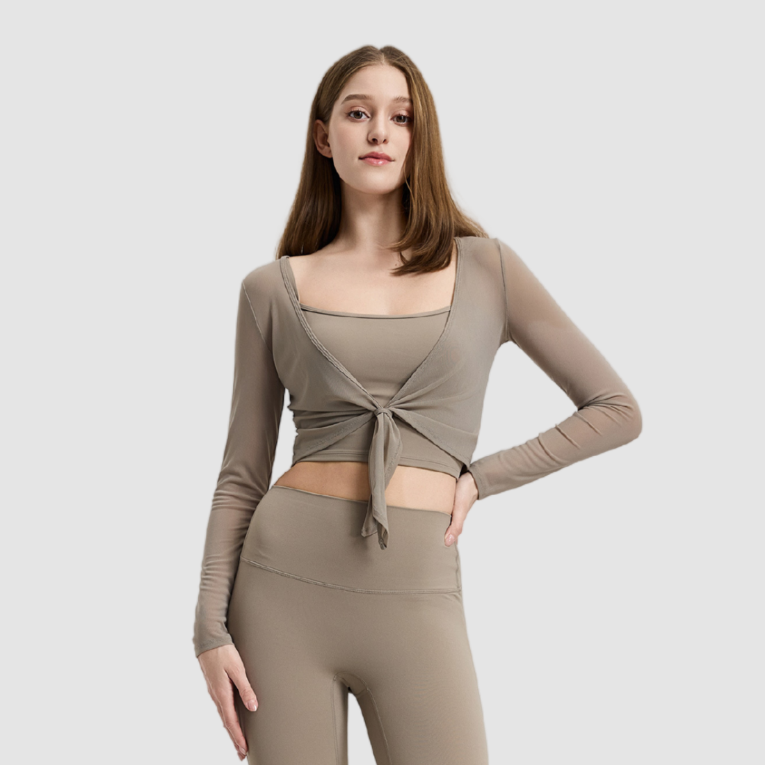 Wholesale Women's Tie-Front Yoga Top & Built-In Cup Bra Set