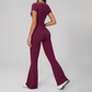 Wholesale Seam-Detail Cropped T-Shirt & Flare Leggings Set – Brushed Yoga 2-Piece