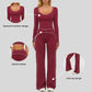 Color-blocked long-sleeved sports top+ High-waisted wide-leg pants 2-piece set