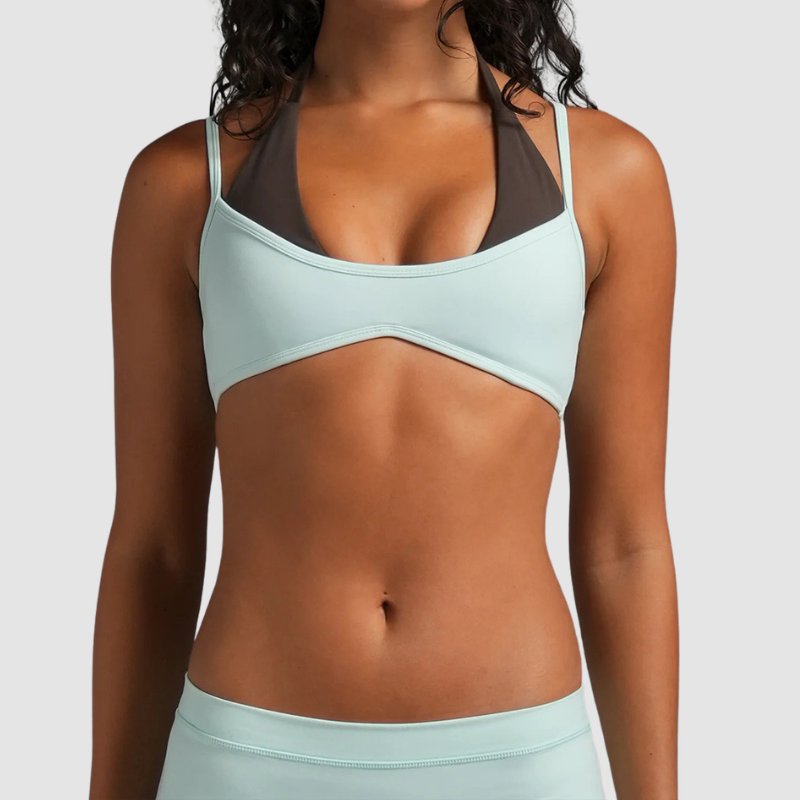Wholesale Women's Halter Neck Faux Two-Piece Sports Bra with Adjustable Straps (30 days pre-sale)