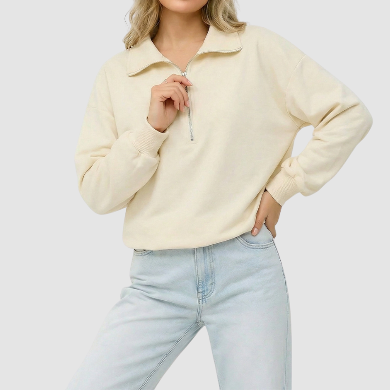 Wholesale Women's Casual Zip Collar Long Sleeve Pullover Sweatshirt – Relaxed Fit Athleisure