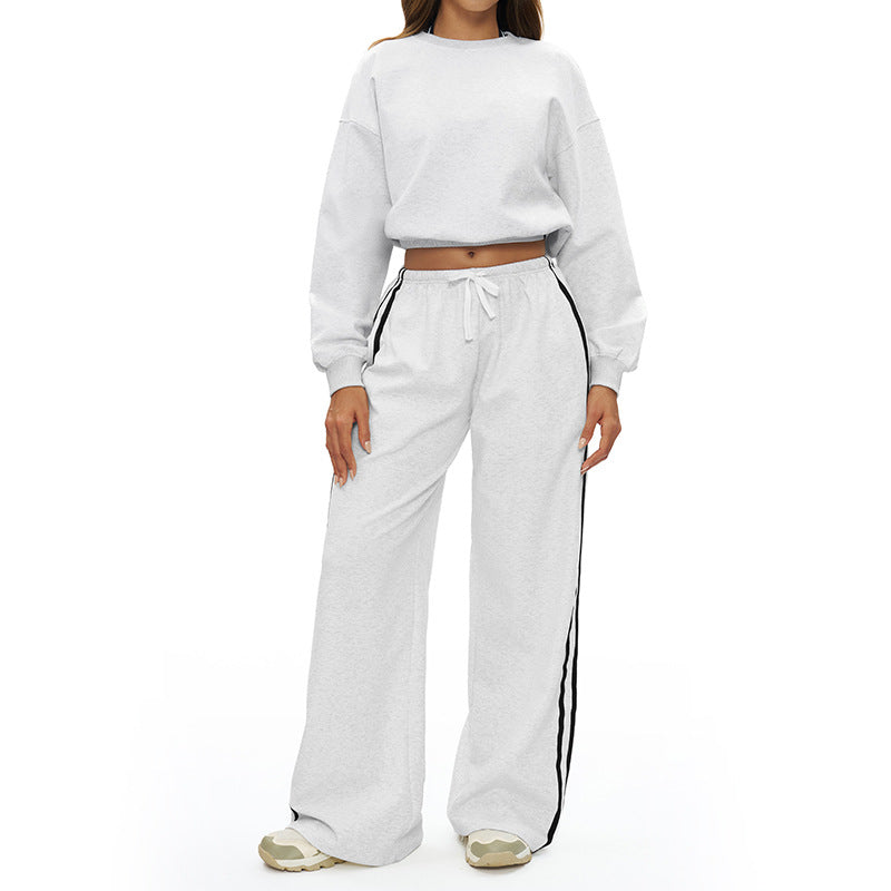 Round-neck long-sleeve sweatshirt+Contrast contrast loose sweatpants 2-piece set