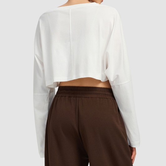 Wholesale Women's Loose Cropped Long-Sleeve Fitness T-Shirt