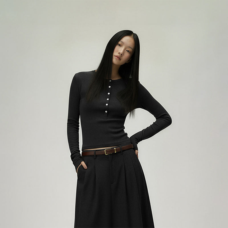 Long-sleeved T-shirt with waist slim