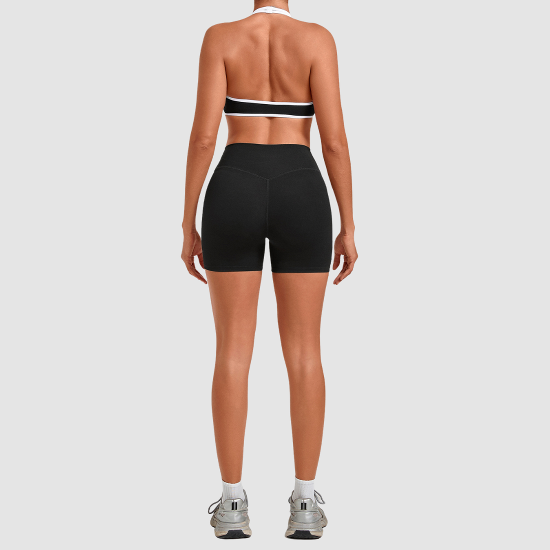 Wholesale Women’s Contrast Sports Bra & High-Waist Biker Shorts Yoga Set