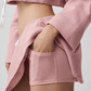 Wholesale Cotton-Blend Drawstring Zip Jacket & Mini Skirt Set – 2-Piece Casual Sports Matching Set