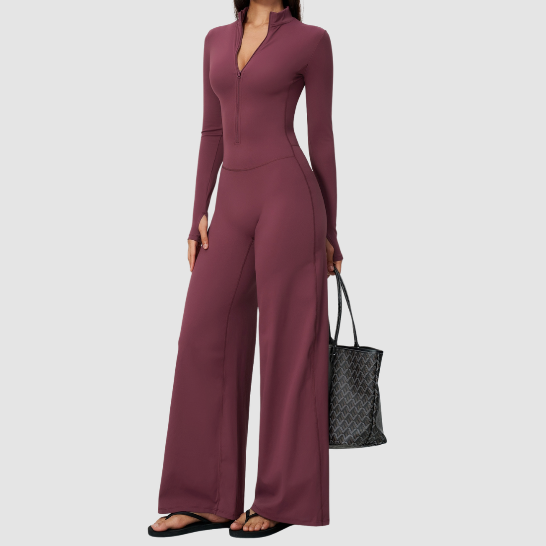 Wholesale Women's Zip-UP Long-Sleeve Wide-leg Yoga Overalls Bodysuit