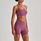 Wholesale Brushed Naked-Feel Open-Back Sports Bra & High-Waist Shorts Set – Sculpting Yoga 2-Piece