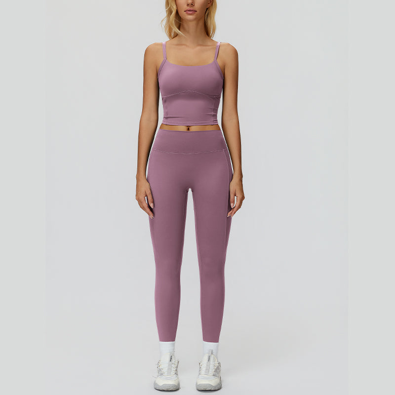 Sports vest with U-shaped+High-waisted slim-fit leggings 2-piece set
