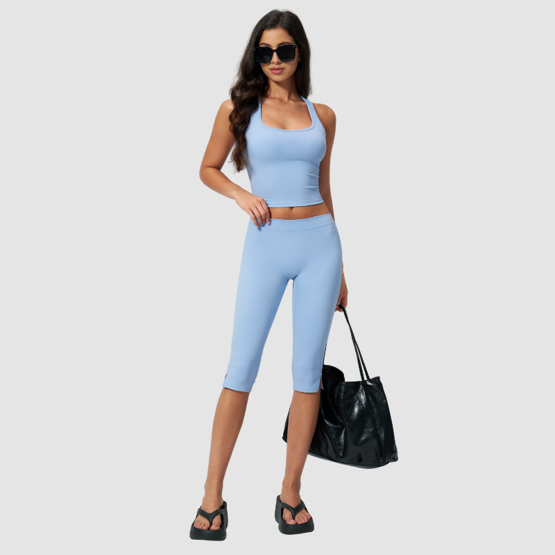Wholesale Women's I-shape back Vest + Mid-Length Shorts Set - Butt-Lifting Yoga Gym Activewear