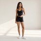 Wholesale Women's Halter V-Neck Color-Block Slim-Fit Sports Bra & Shorts Yoga Set