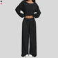 One-shoulder short sweatshirt + drawstring loose sweatpants 2-piece set
