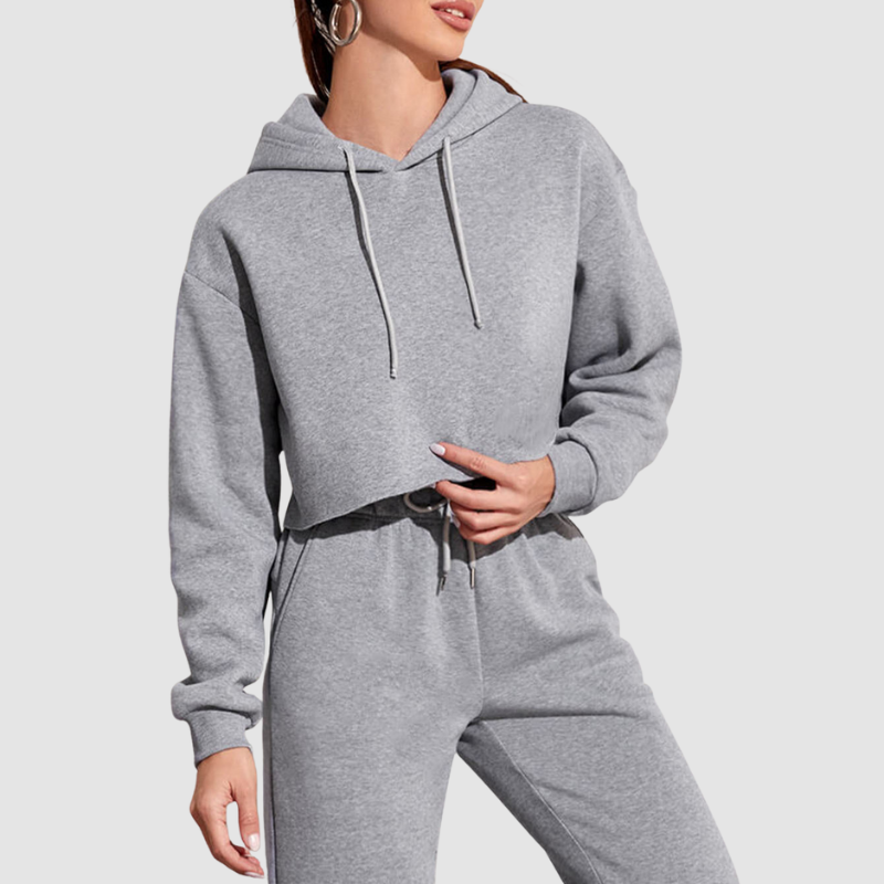 Wholesale solid color cropped drawstring hoodie