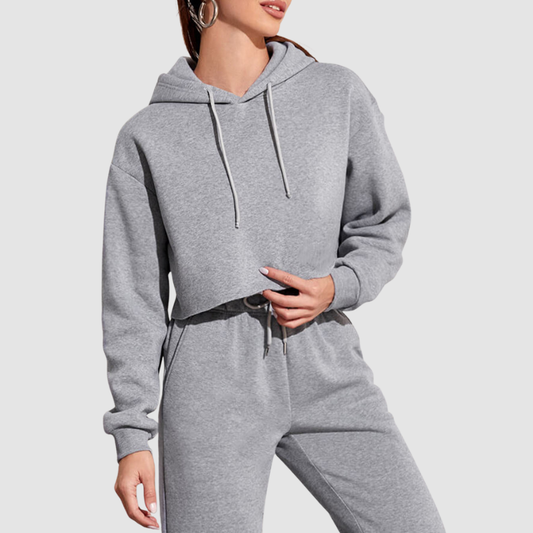 Wholesale solid color cropped drawstring hoodie