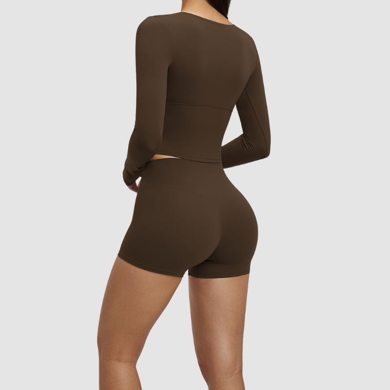 Wholesale long sleeved top+high-heeled tight shorts | Wonderxfans bulk activewear