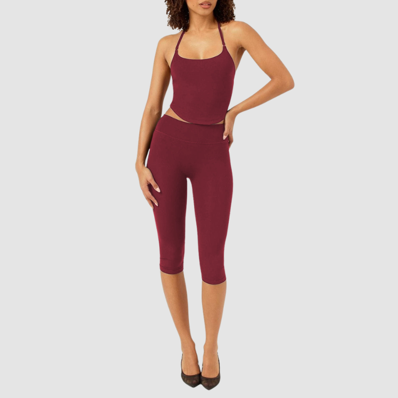 Wholesale Halter-Neck Sports Bra & Capri Leggings Set – Quick-Dry Yoga 2-Piece