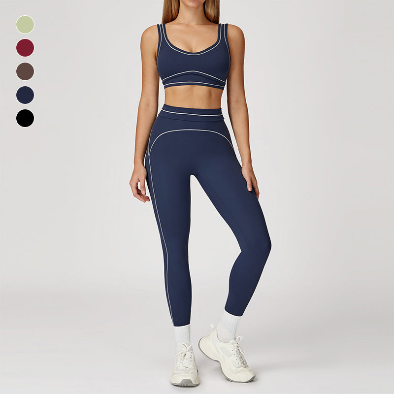 Contrasting Color Sports Bra + high waist leggings 2-piece set