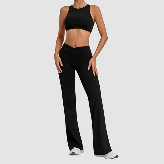 Wholesale Women's Sleeveless Yoga Set – Tummy Control Butt-Lifting Flare Pants 1081+9089