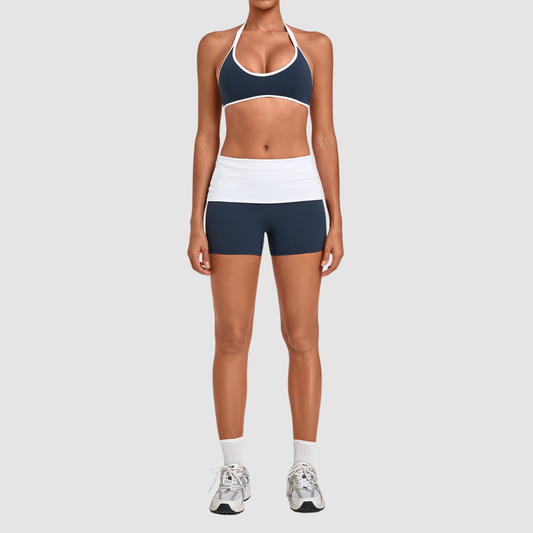 Wholesale Women's Halter Top & Foldover-Waist Yoga Shorts Set