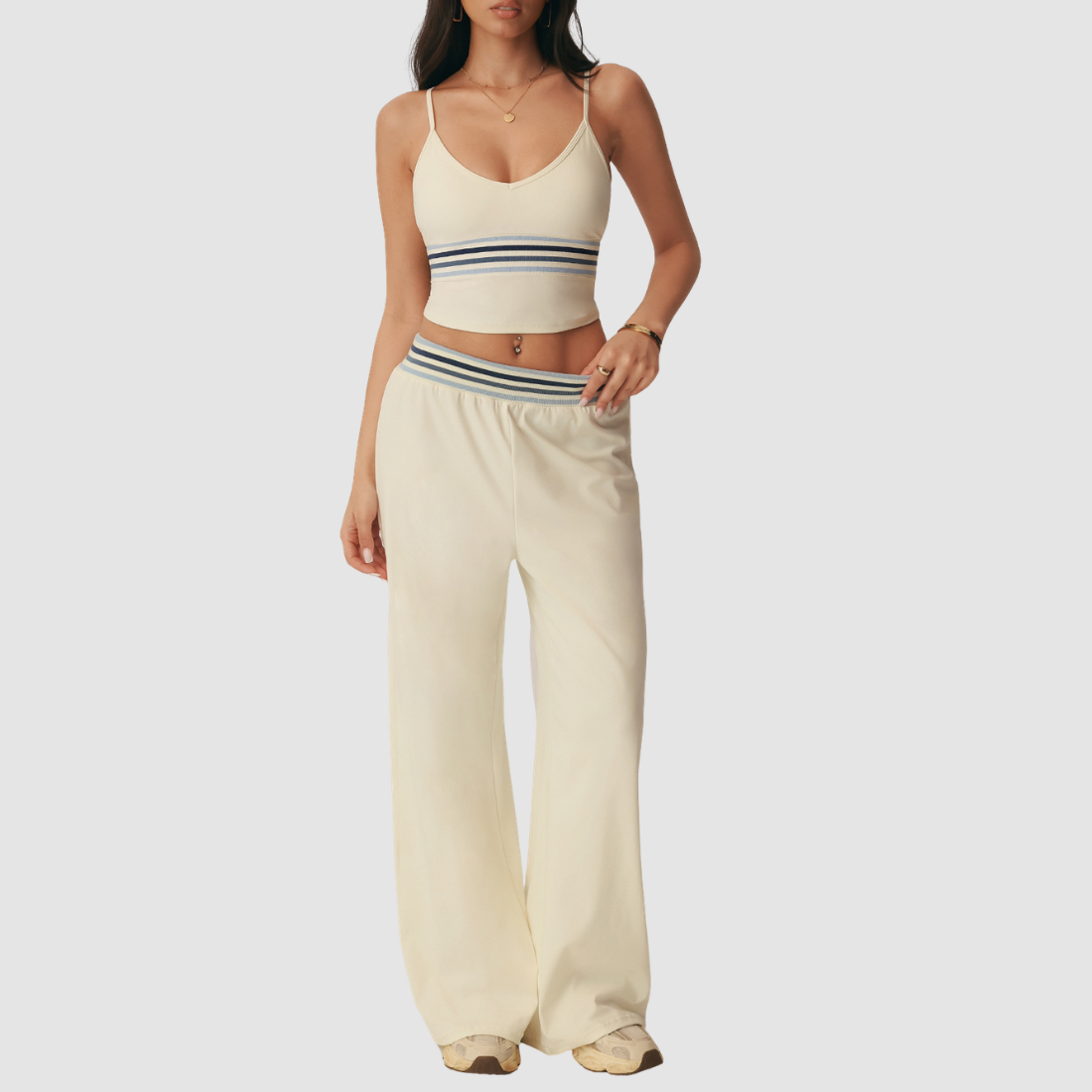 Wholesale Women's Padded Cami & Striped Wide-Leg Yoga Pants Set