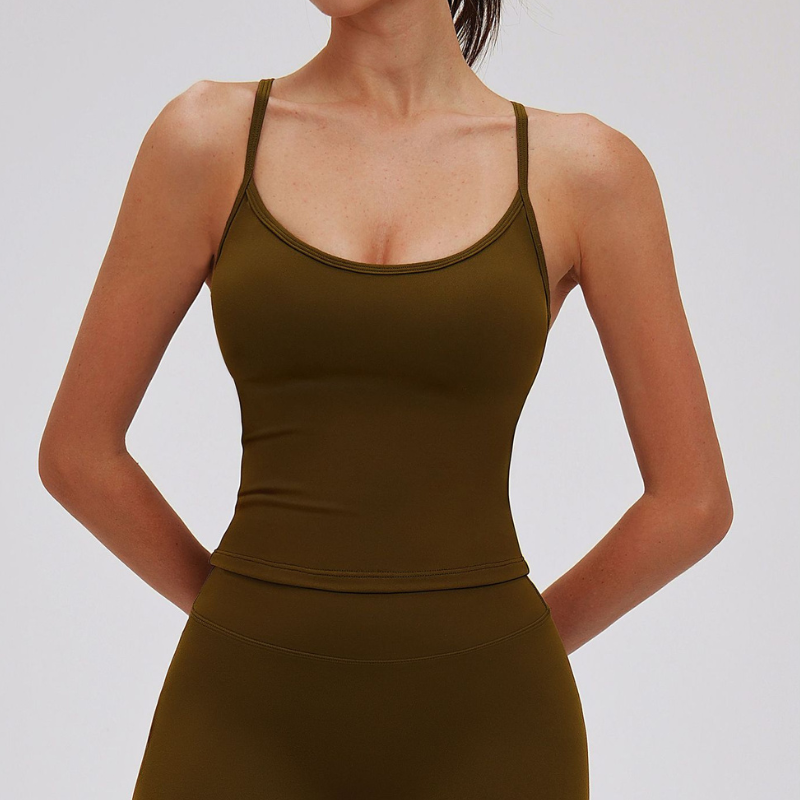 Wholesale women's thin-strap tank tops with built-in bra pads