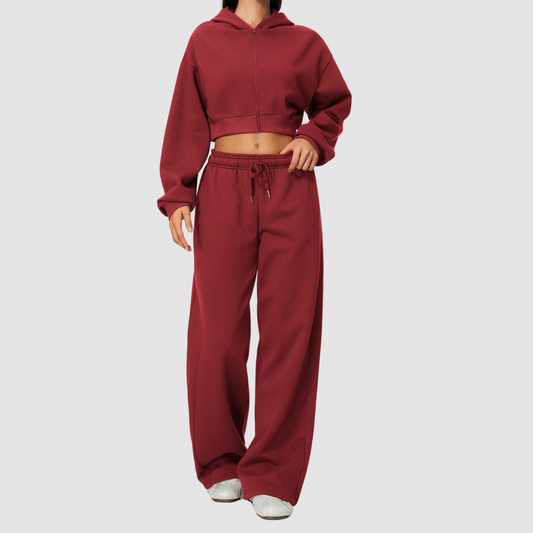 Wholesale Women's Warm Fleece-Lined Zip Up Hoodie & Sweatpants Set