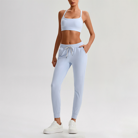 Wholesale Naked-Feel Open-Back Sports Bra & High-Waist Jogger Pants Set – Sculpting Yoga 2-Piece