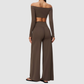 Wholesale Women's Long-Sleeve Tops + Wide-Leg Pants Fitness Two-Piece Set