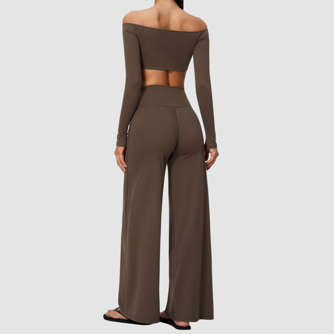 Wholesale Women's Long-Sleeve Tops + Wide-Leg Pants Fitness Two-Piece Set