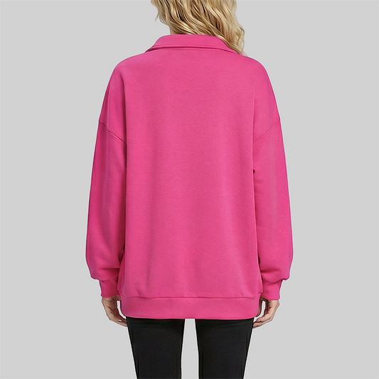 Loose long sleeved Half Zip Stand Collar Fleece Sweatshirt