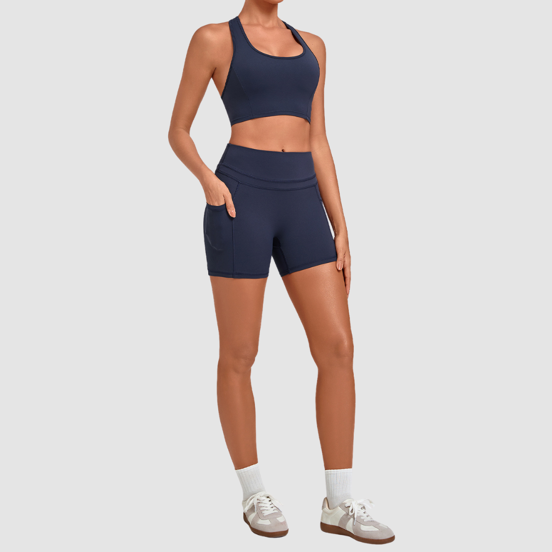 Wholesale Women’s Racerback Sports Bra & High-Waist Biker Shorts Yoga Set