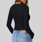 Wholesale Women's Button V-Neck Long Sleeve Ribbed Knit Top