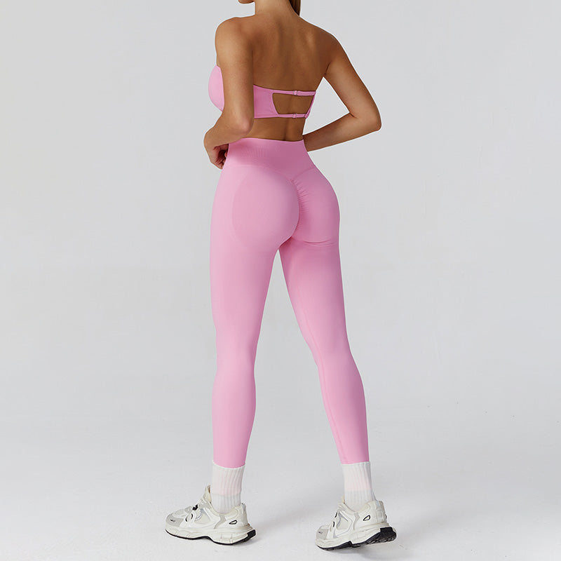 Seamless Tube Sports Bra + High-waisted leggings 2-Piece Set