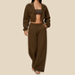 Wholesale Women's Activewear High-neck zip-up Jacket+Fleece-lined wide-leg pants Set