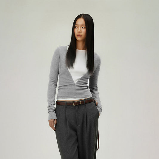 Wholesale Zip adjustable V-neck slim top | Wonderxfans bulk activewear