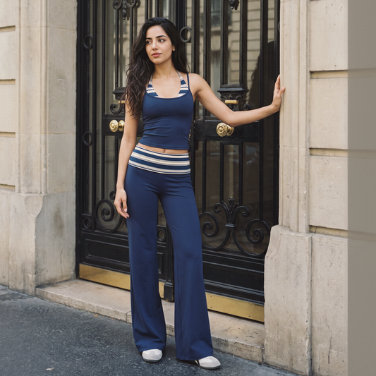 Wholesale Women's Polka Dot & Stripe Yoga Set Tank Top & Wide-Leg Pants w/ Chest Pad