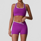 Wholesale High-Waist Contour Yoga Set – Color-Block Sports Bra & Booty Shorts