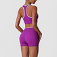 Wholesale High-Waist Contour Yoga Set – Color-Block Sports Bra & Booty Shorts