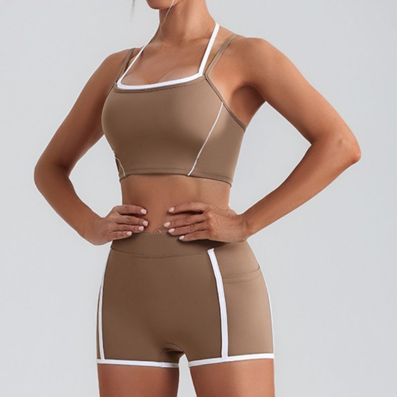 Faux two-piece bra + tight shorts 2-piece set